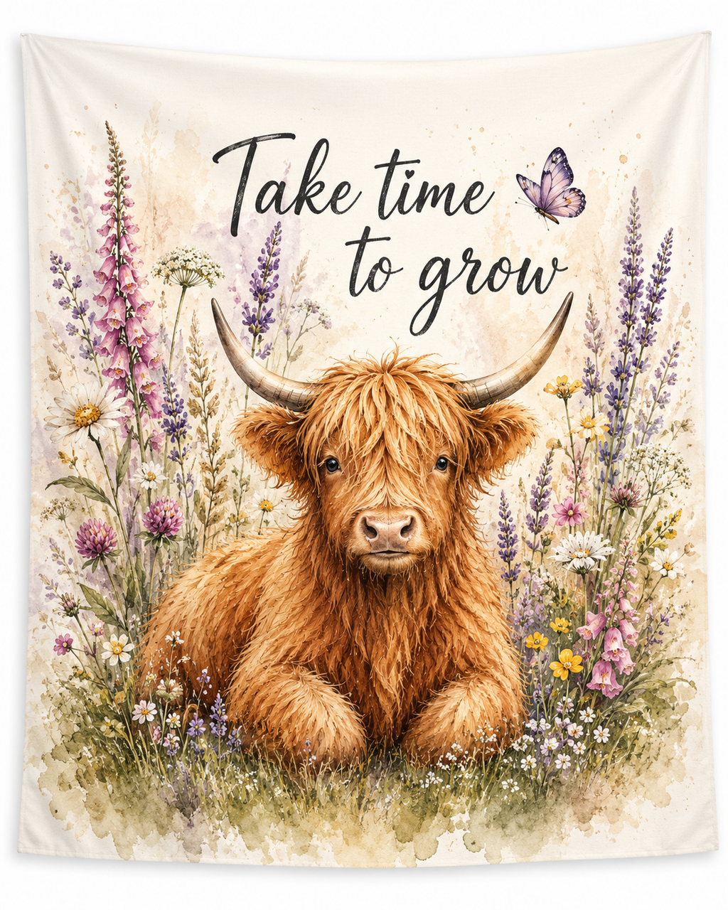 Take Time To Grow Highland Cow tapestry | Indoor Wall Tapestry