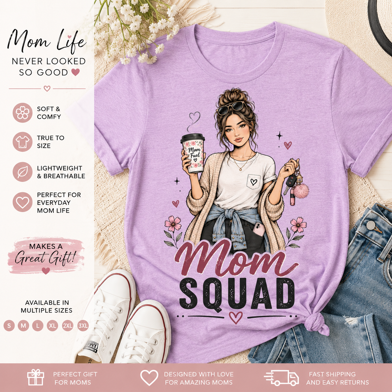 Mom Squad Mom Illustration T-Shirt | Coffee Mom Shirt
