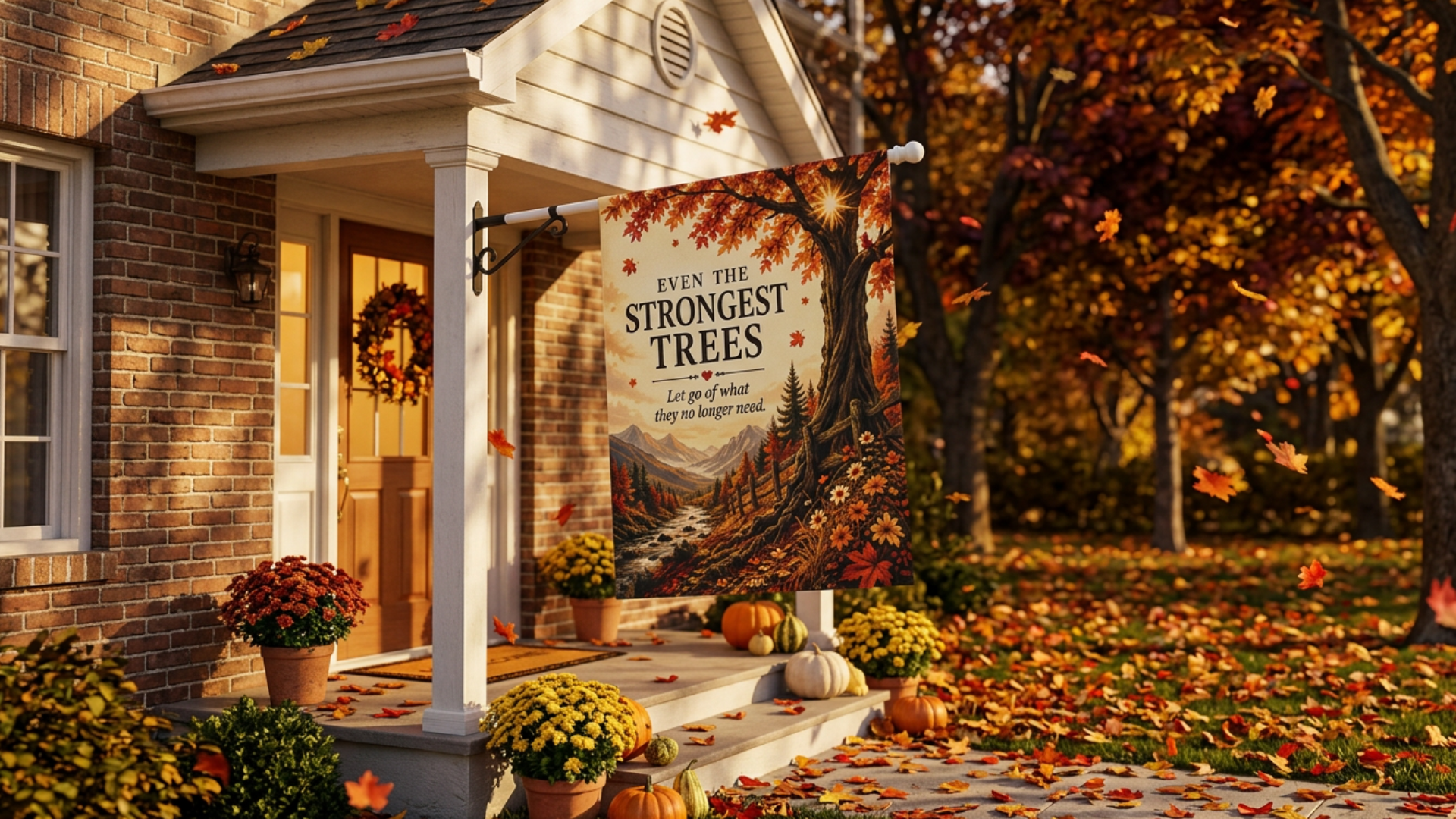 Even the Strongest Trees Garden Flag | Autumn Tree Landscape Banner