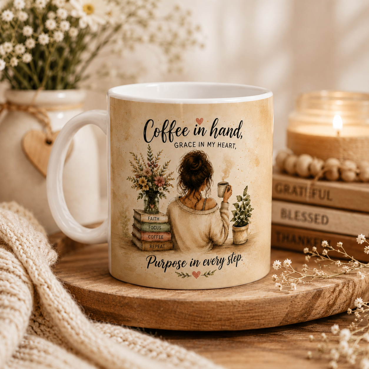 Inspirational Cozy Mug — "Find Joy in the Little Moments" Ceramic Coffee Cup