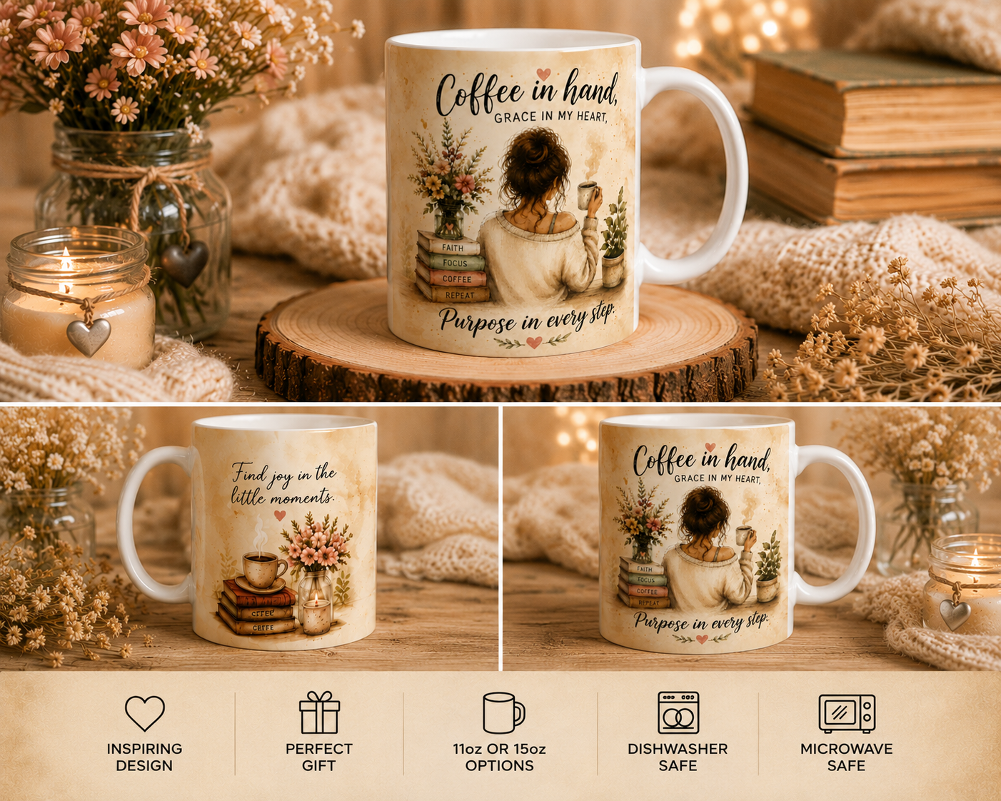 Inspirational Cozy Mug — "Find Joy in the Little Moments" Ceramic Coffee Cup