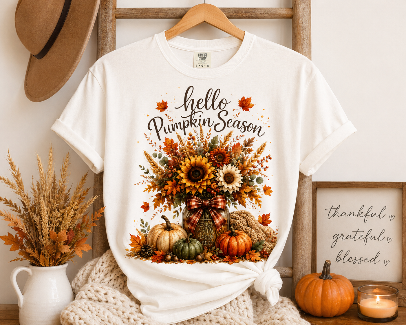 Hello Pumpkin Season T-Shirt — Fall Sunflower & Pumpkin Autumn Tee
