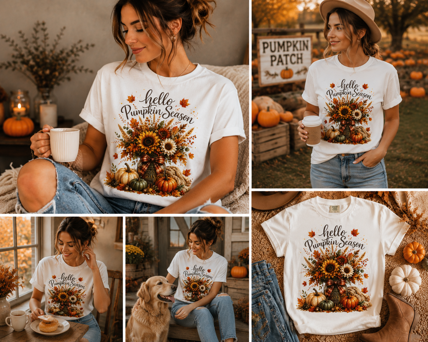 Hello Pumpkin Season T-Shirt — Fall Sunflower & Pumpkin Autumn Tee