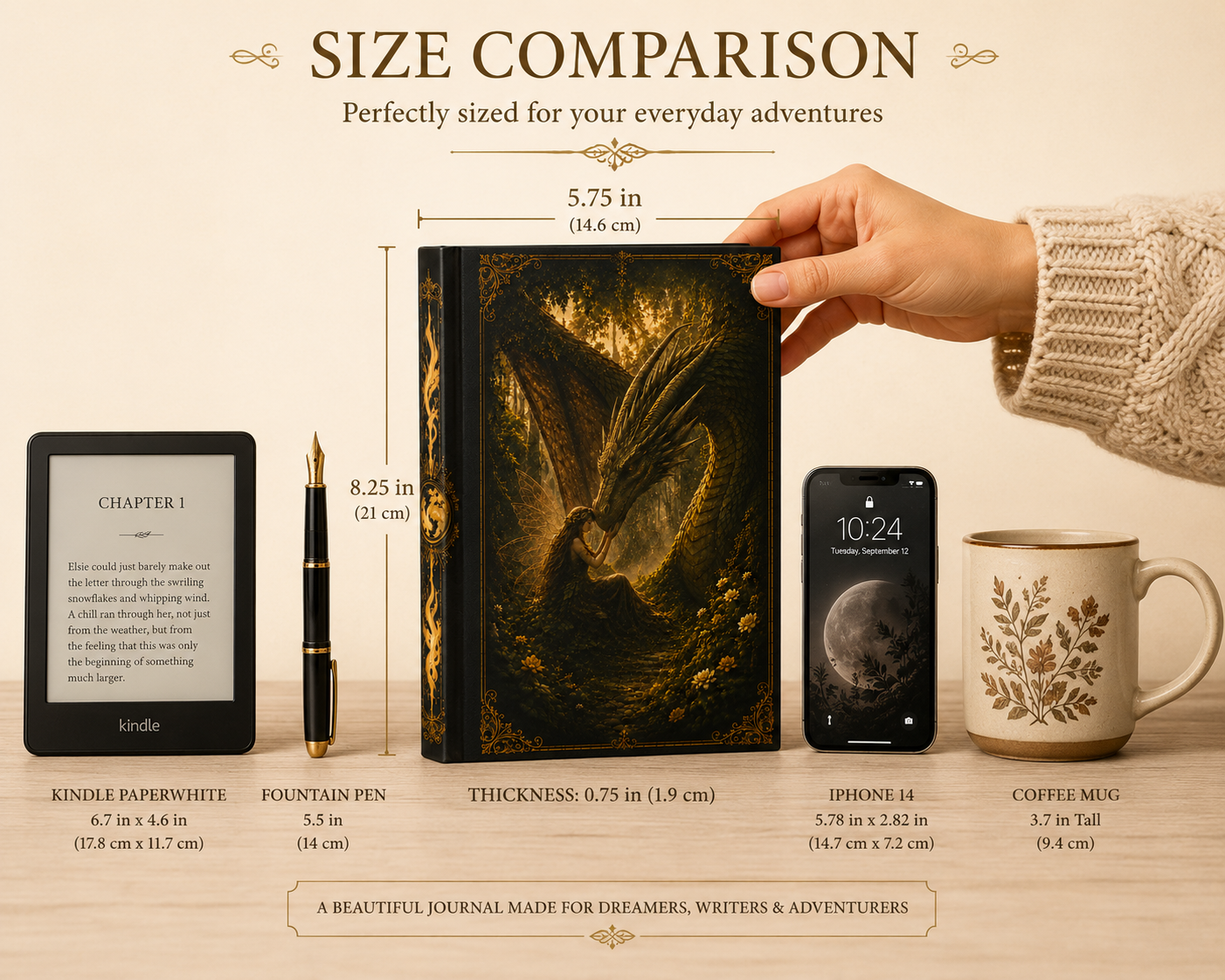 Hardcover Journal — Mystical Dragon & Tree Fantasy Notebook