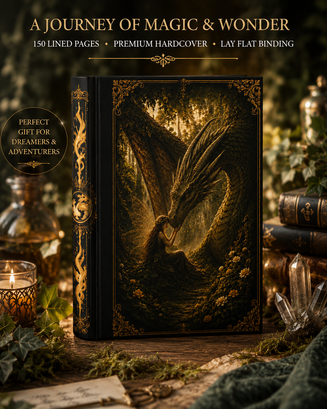 Hardcover Journal — Mystical Dragon & Tree Fantasy Notebook