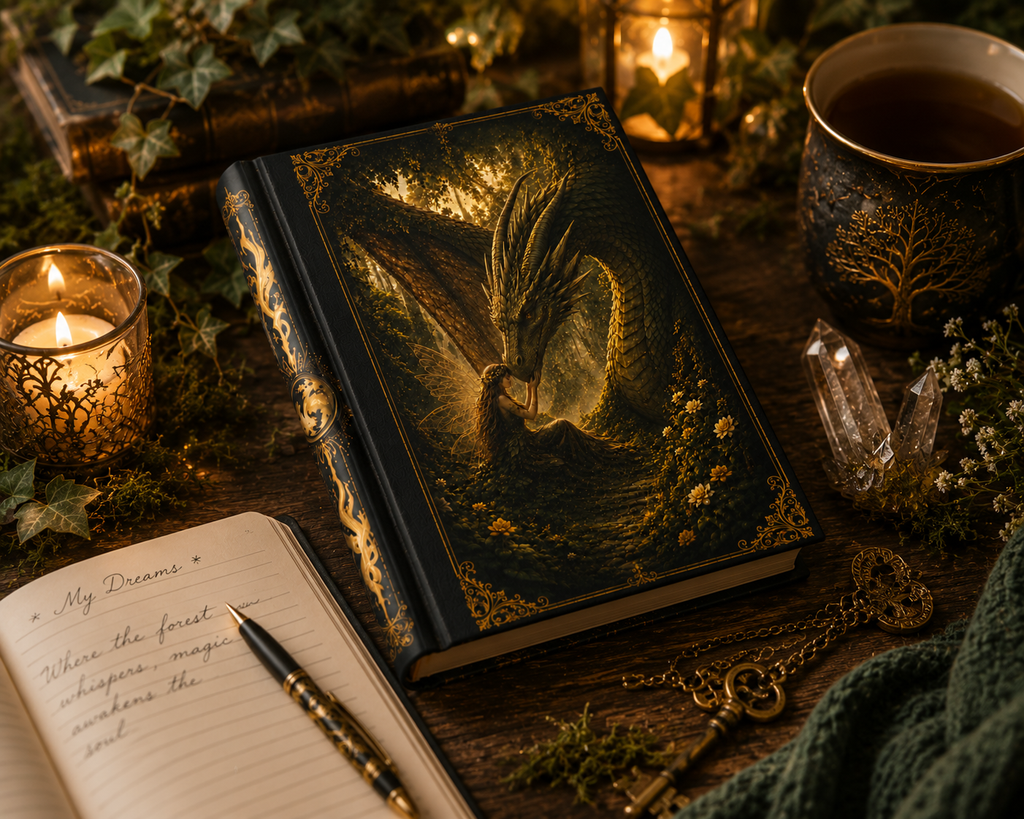 Hardcover Journal — Mystical Dragon & Tree Fantasy Notebook