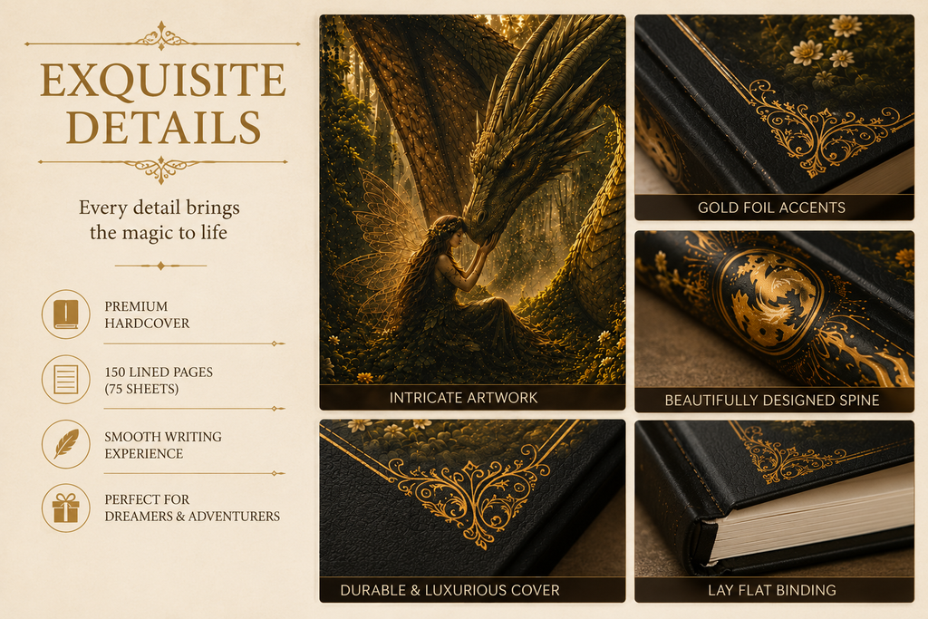 Hardcover Journal — Mystical Dragon & Tree Fantasy Notebook
