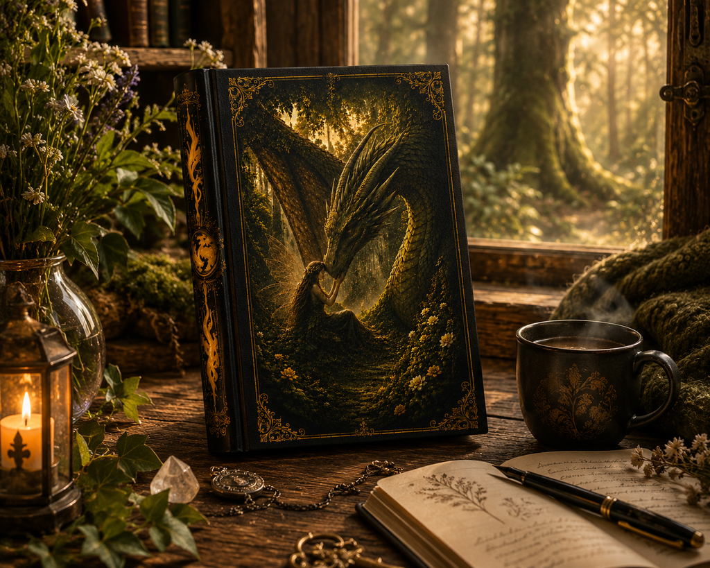 Hardcover Journal — Mystical Dragon & Tree Fantasy Notebook