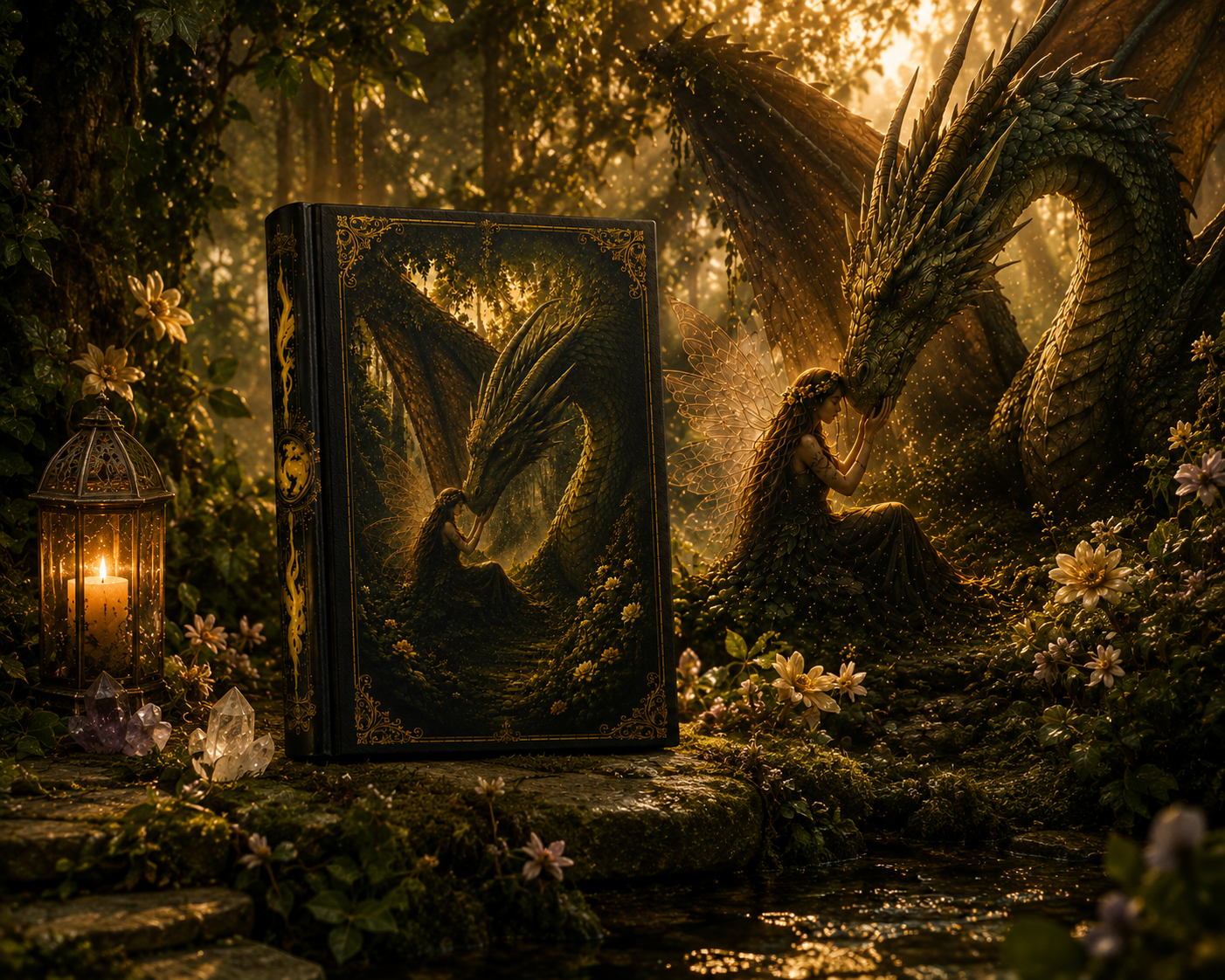 Hardcover Journal — Mystical Dragon & Tree Fantasy Notebook