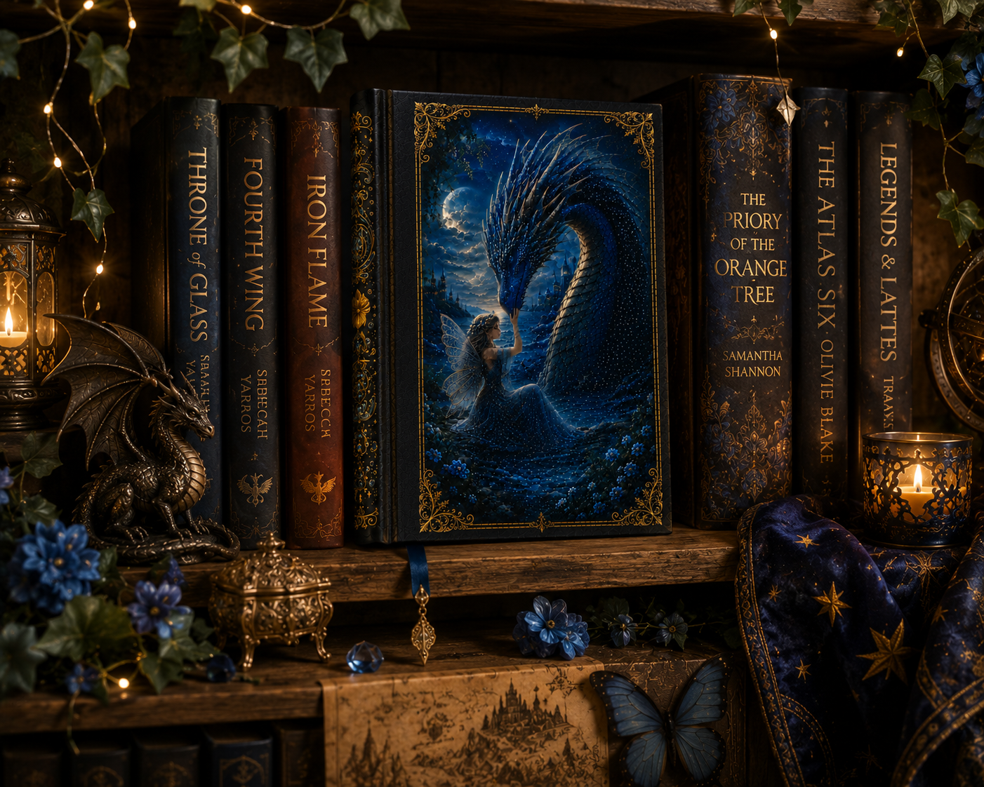 Water Dragon & Fairy Hardcover Journal — Moonlit Fantasy Notebook for Writing, Sketching, Gifts
