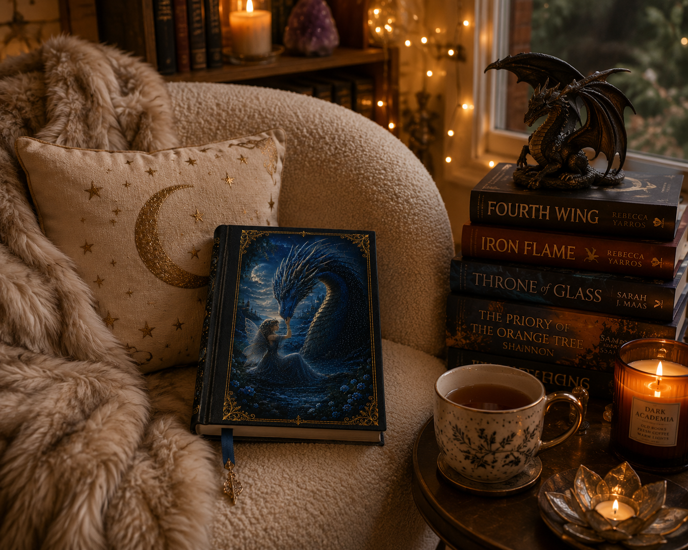Water Dragon & Fairy Hardcover Journal — Moonlit Fantasy Notebook for Writing, Sketching, Gifts