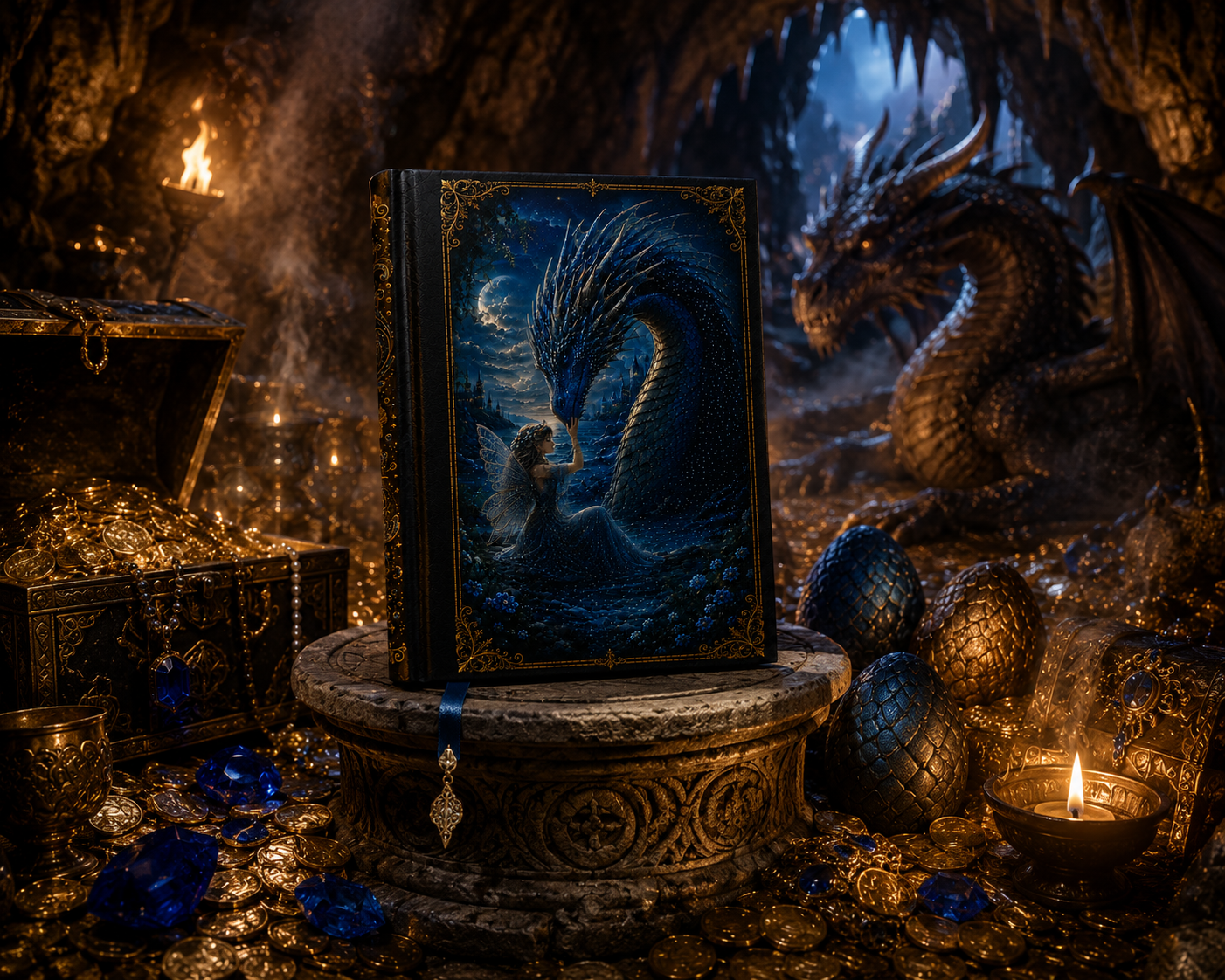 Water Dragon & Fairy Hardcover Journal — Moonlit Fantasy Notebook for Writing, Sketching, Gifts