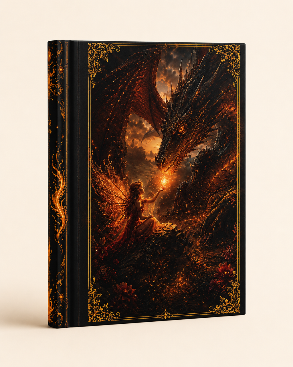 Dragon and Fairy Fantasy Artwork Hardcover Journal | Mythical Dragon Notebook