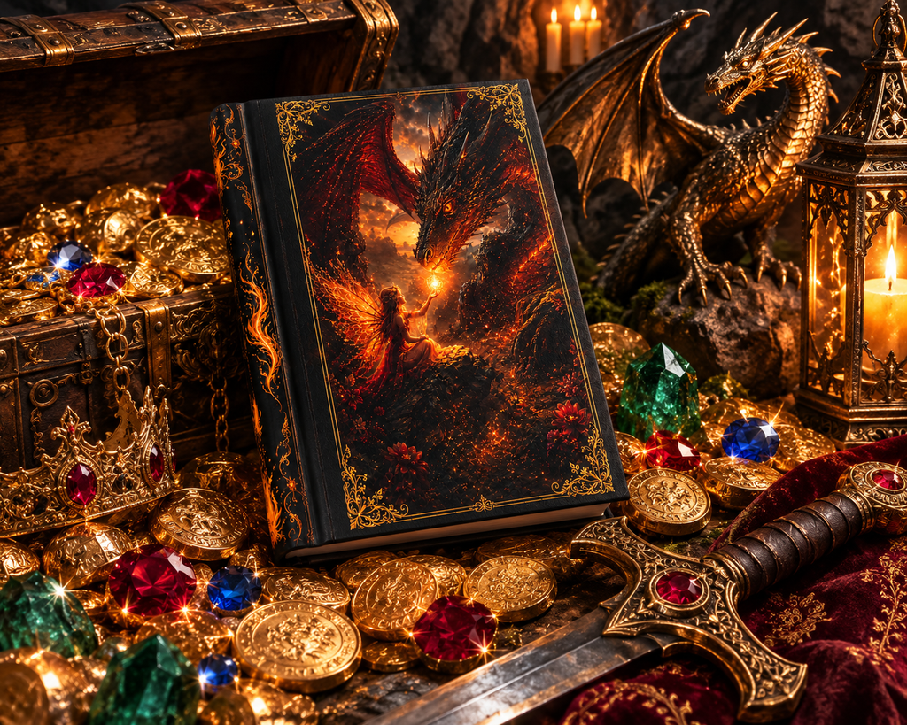 Dragon and Fairy Fantasy Artwork Hardcover Journal | Mythical Dragon Notebook
