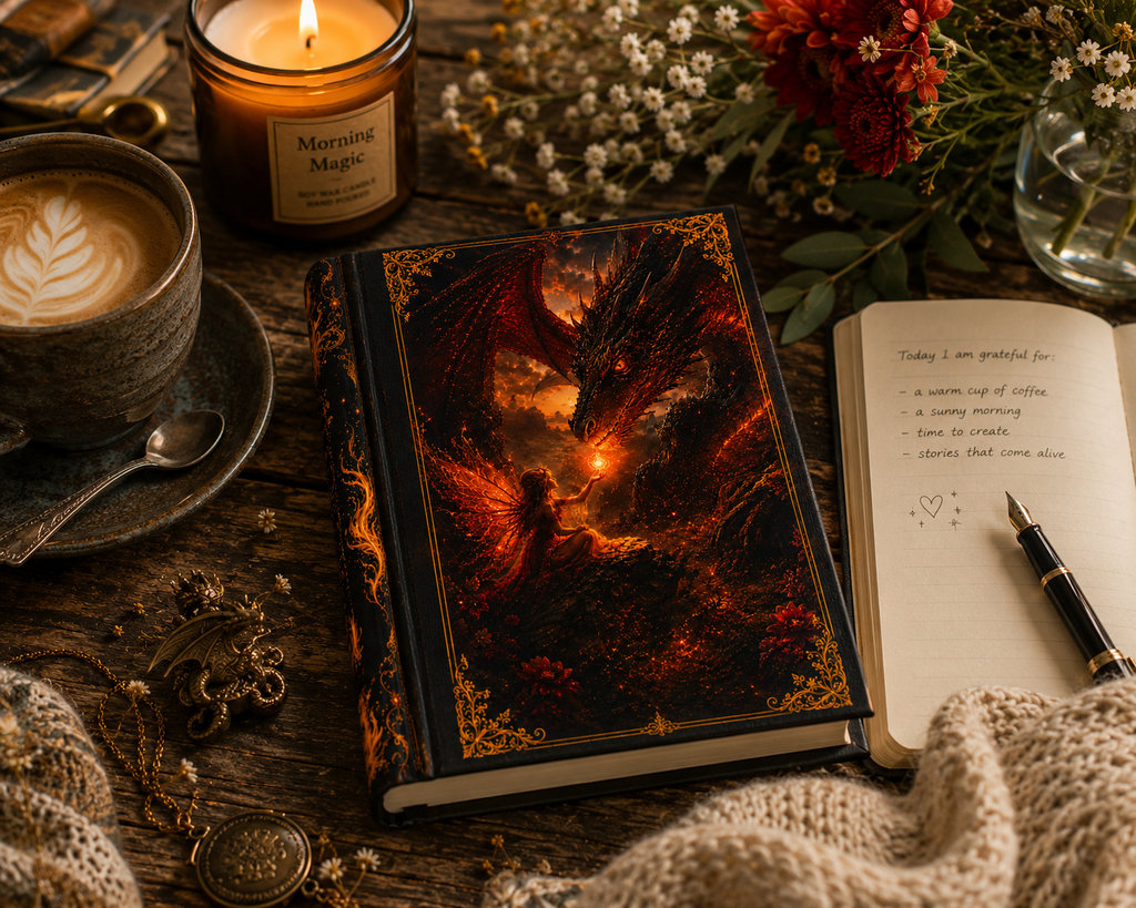 Dragon and Fairy Fantasy Artwork Hardcover Journal | Mythical Dragon Notebook