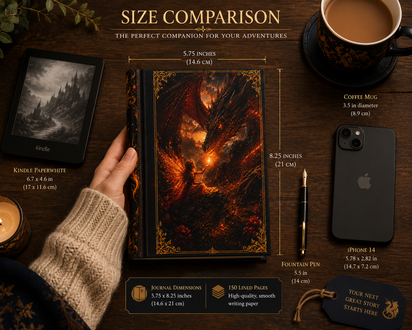 Dragon and Fairy Fantasy Artwork Hardcover Journal | Mythical Dragon Notebook