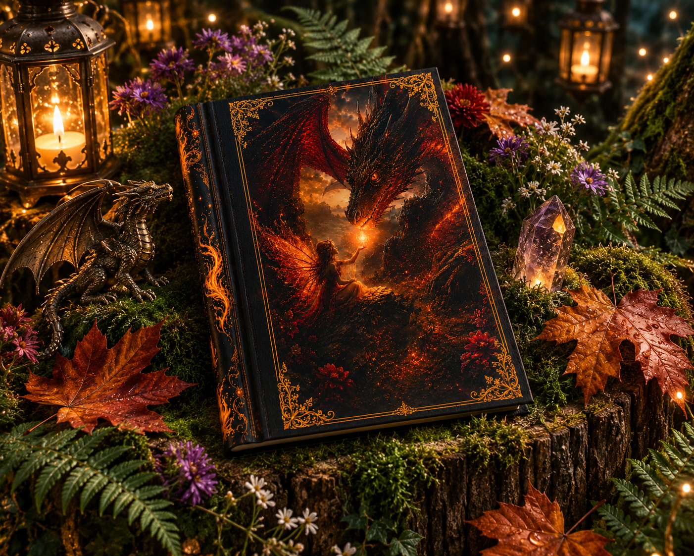 Dragon and Fairy Fantasy Artwork Hardcover Journal | Mythical Dragon Notebook