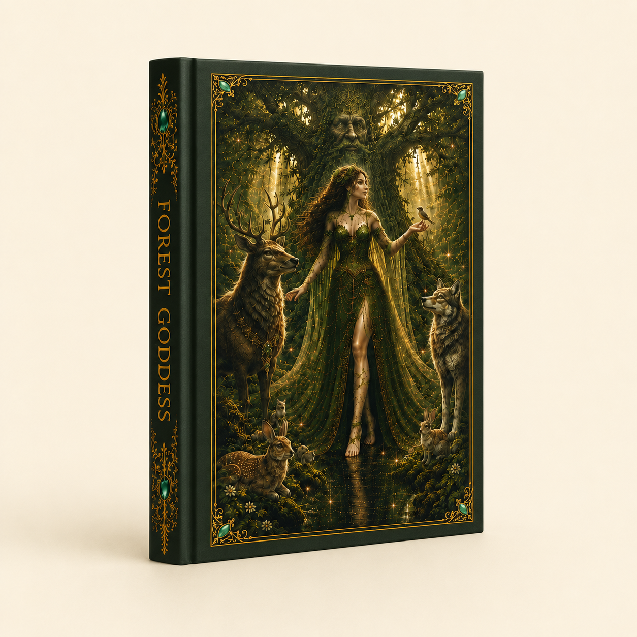 Forest Goddess Hardcover Journal — Mythic Woodland Art Notebook for Nature Lovers