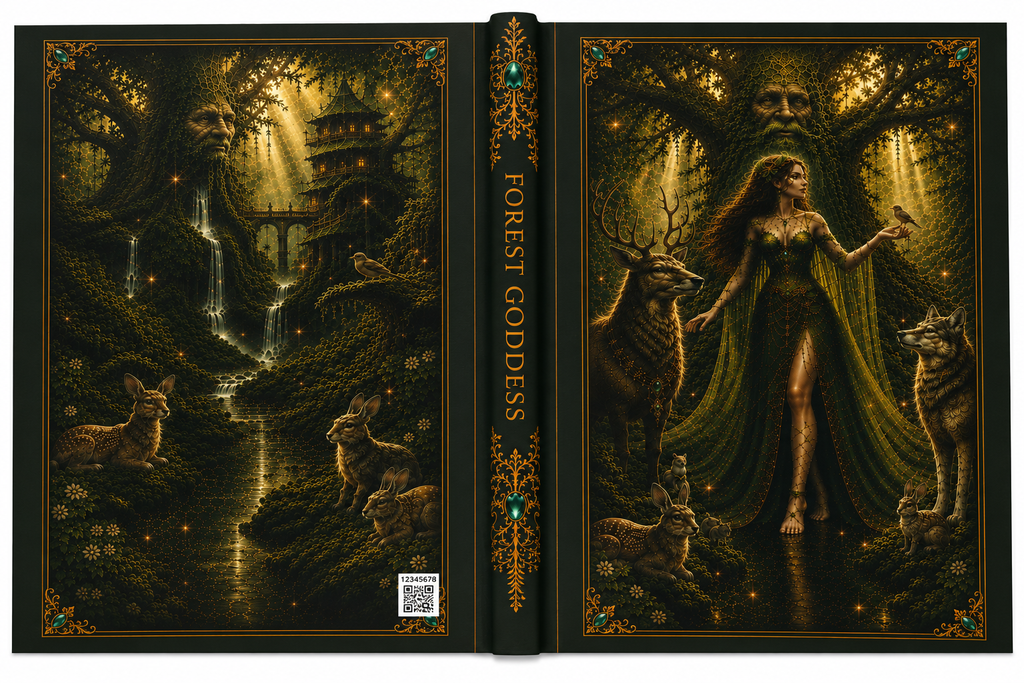 Forest Goddess Hardcover Journal — Mythic Woodland Art Notebook for Nature Lovers