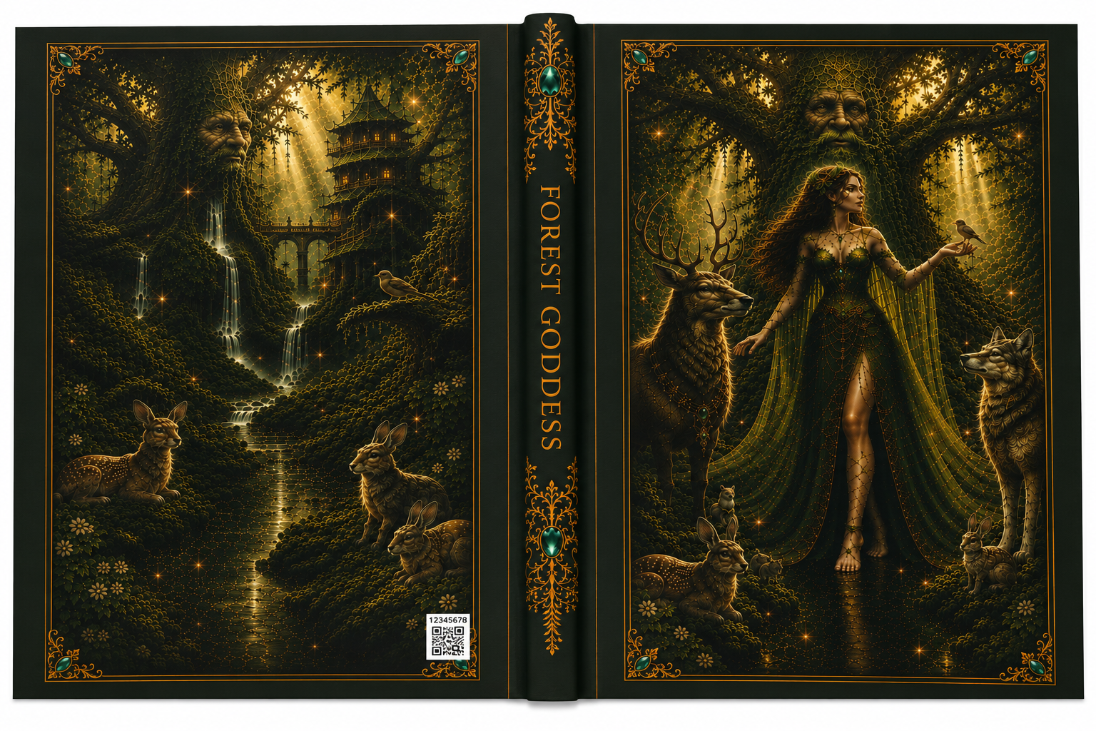 Forest Goddess Hardcover Journal — Mythic Woodland Art Notebook for Nature Lovers