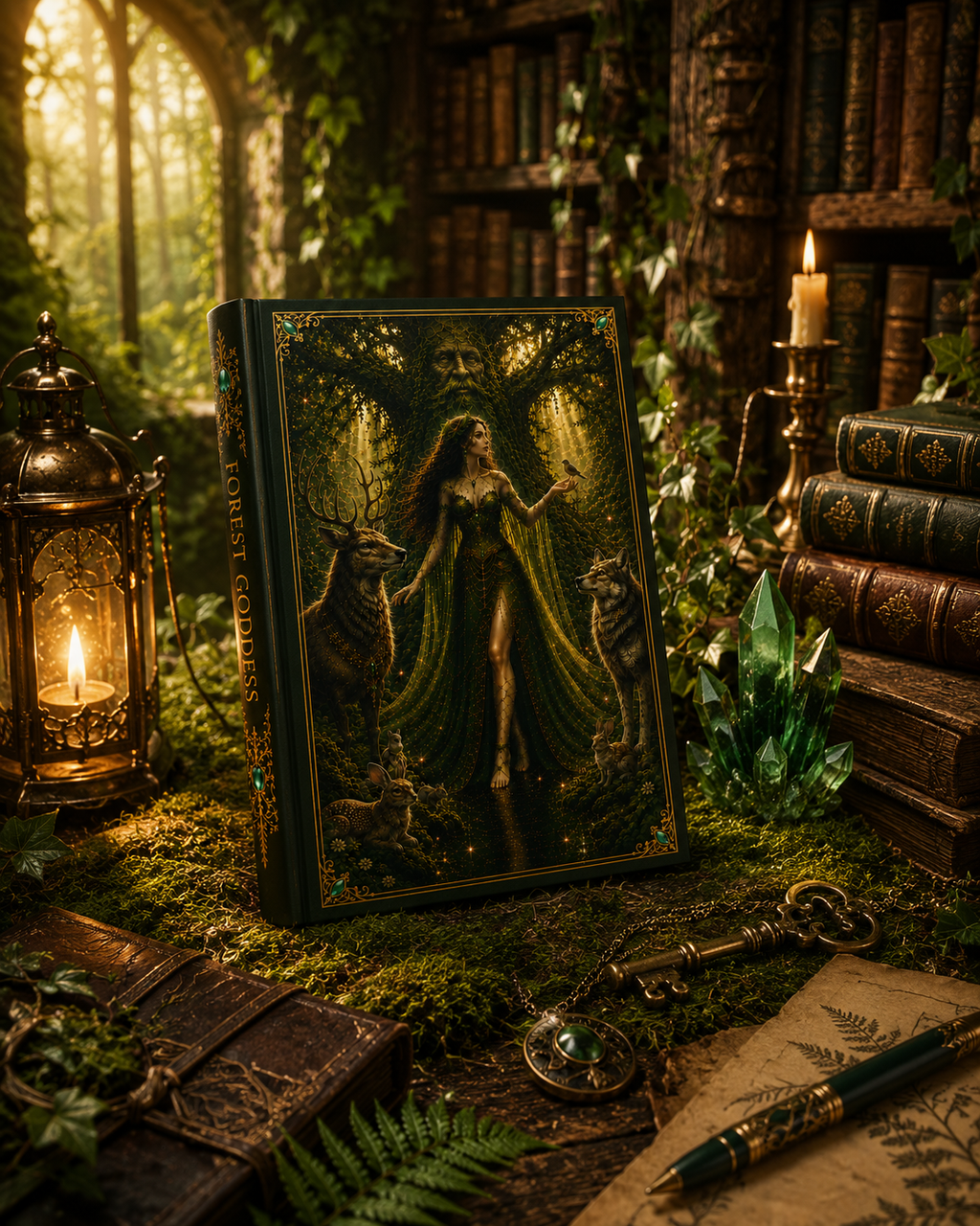 Forest Goddess Hardcover Journal — Mythic Woodland Art Notebook for Nature Lovers
