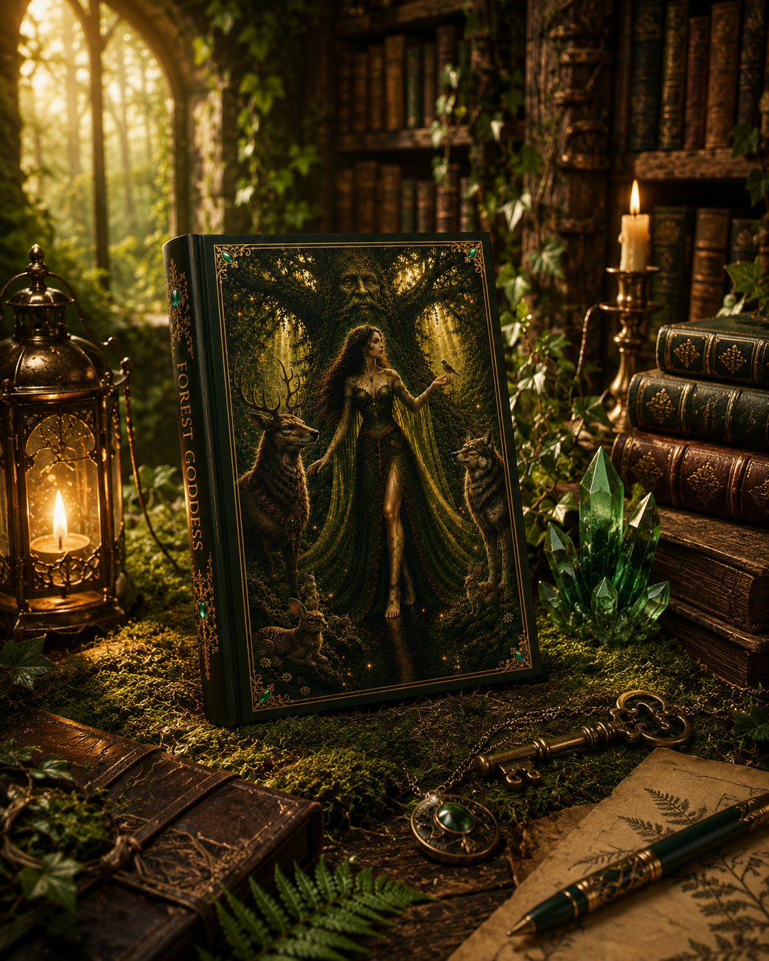 Forest Goddess Hardcover Journal — Mythic Woodland Art Notebook for Nature Lovers