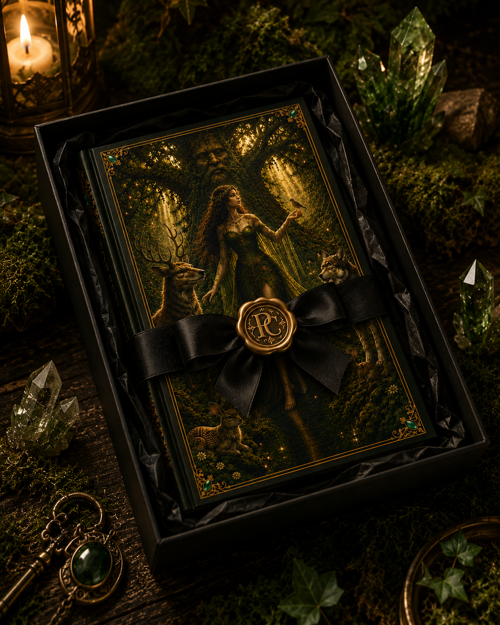 Forest Goddess Hardcover Journal — Mythic Woodland Art Notebook for Nature Lovers