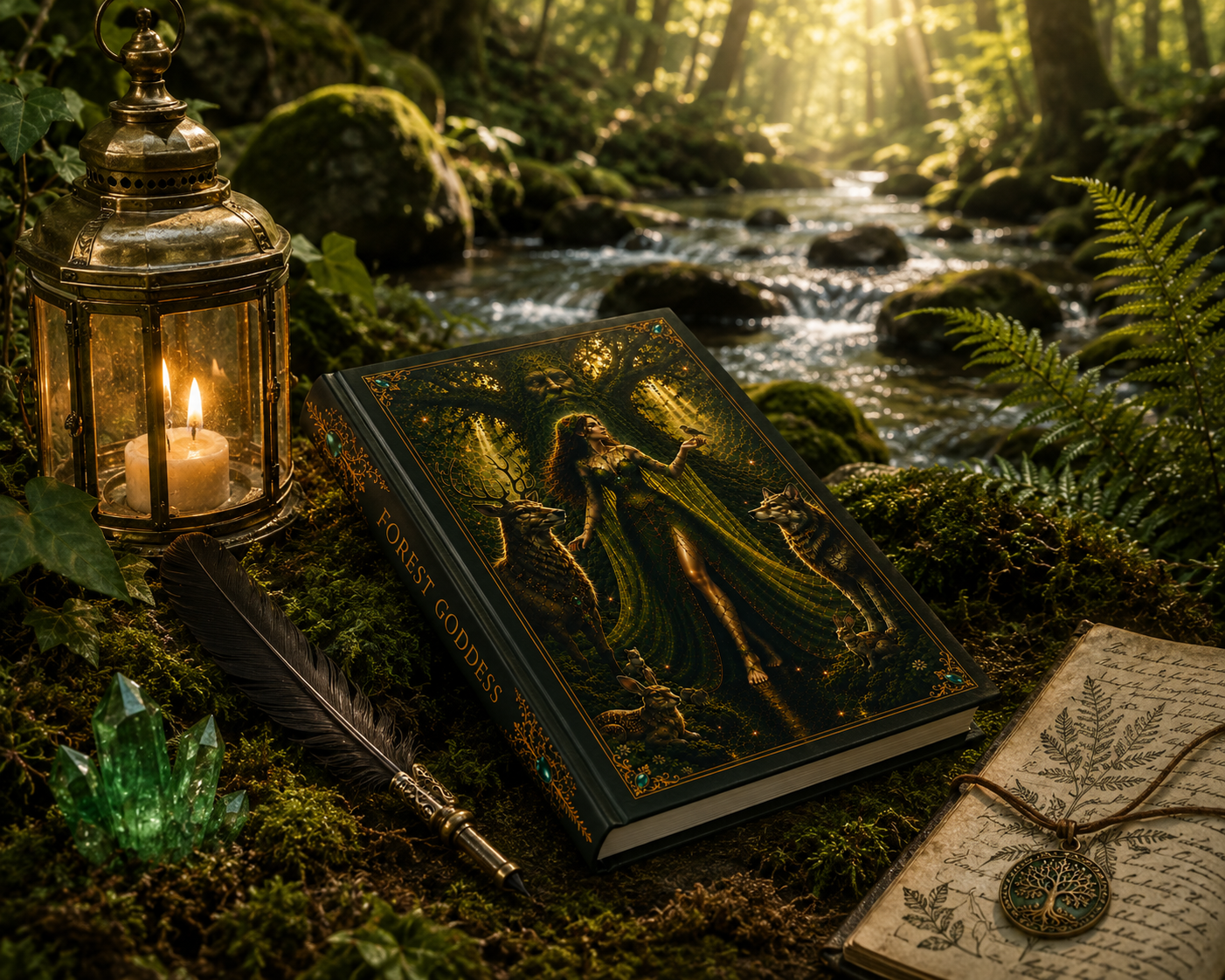 Forest Goddess Hardcover Journal — Mythic Woodland Art Notebook for Nature Lovers