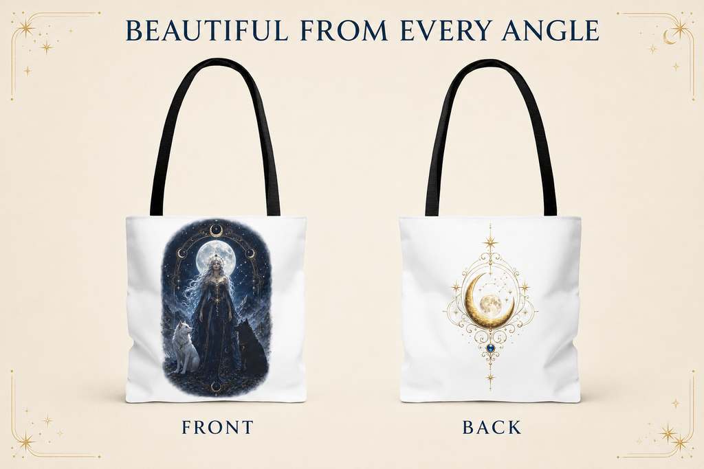 Mystic Moon Tote Bag - Moon Goddess & Wolf AOP Tote
