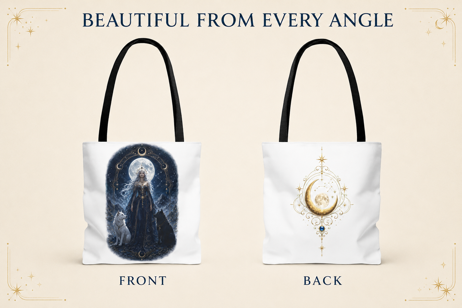 Mystic Moon Tote Bag - Moon Goddess & Wolf AOP Tote