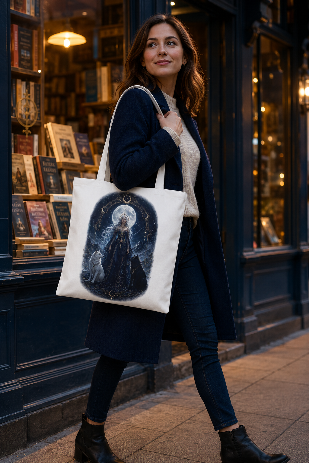 Mystic Moon Tote Bag - Moon Goddess & Wolf AOP Tote