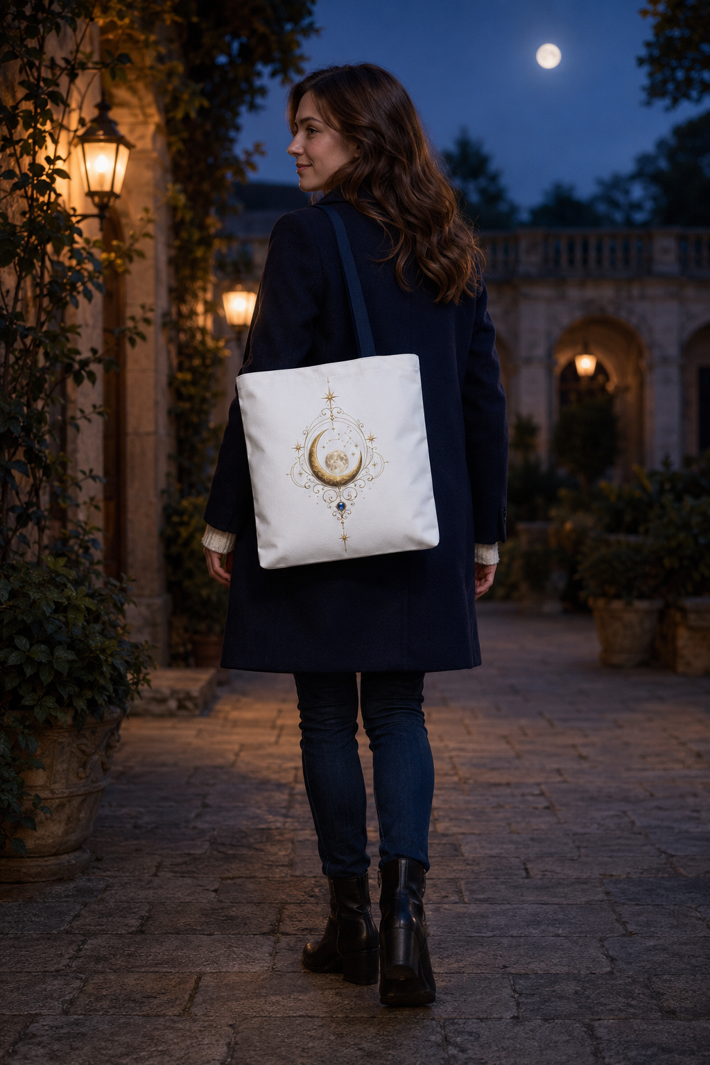 Mystic Moon Tote Bag - Moon Goddess & Wolf AOP Tote