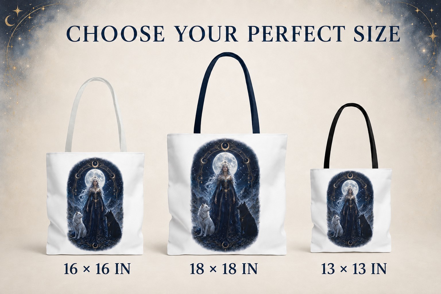 Mystic Moon Tote Bag - Moon Goddess & Wolf AOP Tote