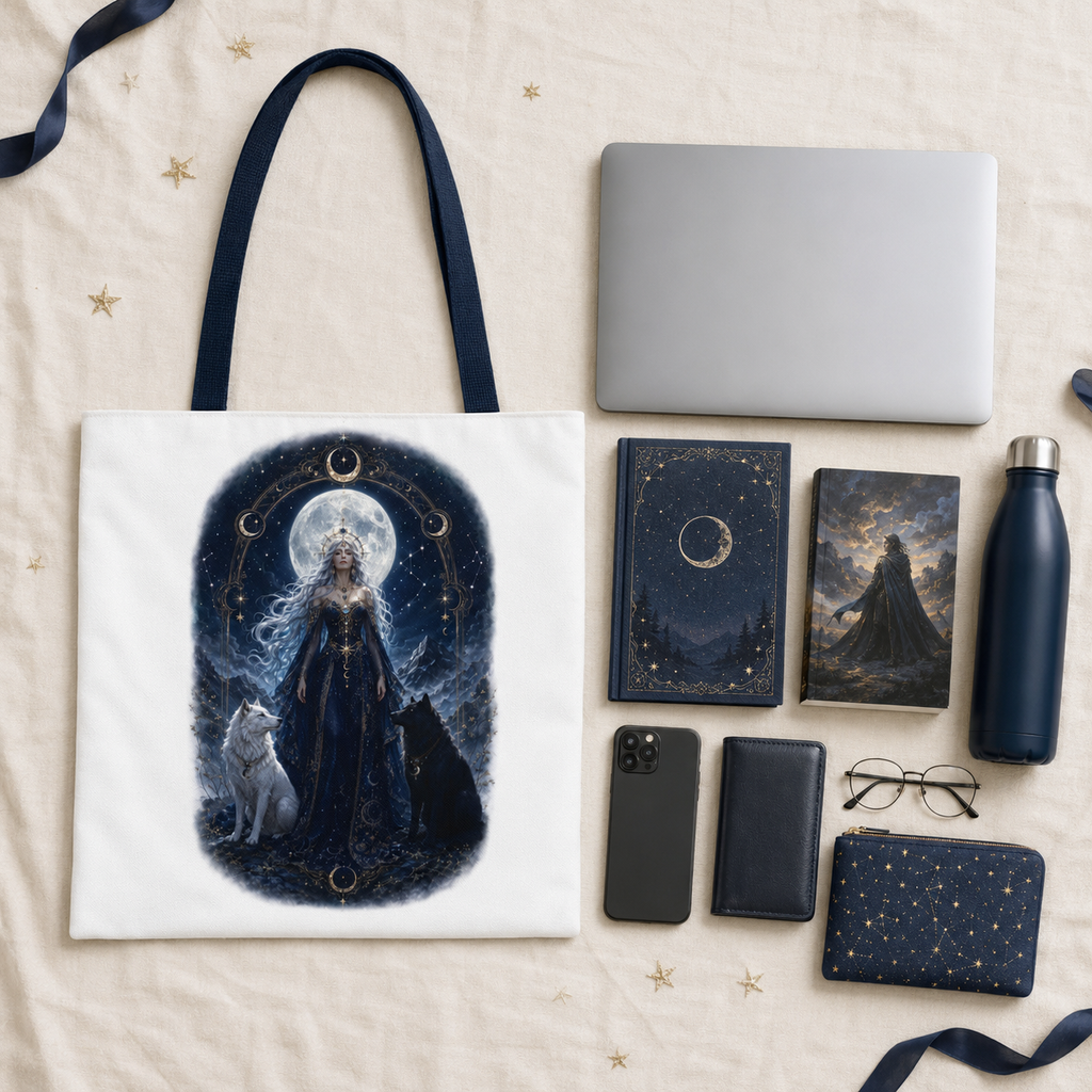 Mystic Moon Tote Bag - Moon Goddess & Wolf AOP Tote