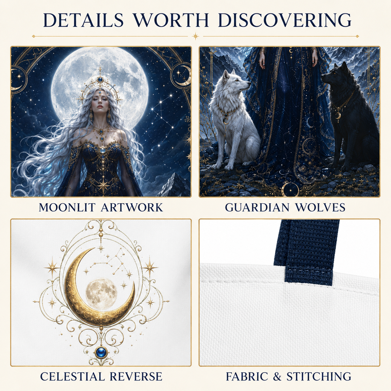 Mystic Moon Tote Bag - Moon Goddess & Wolf AOP Tote