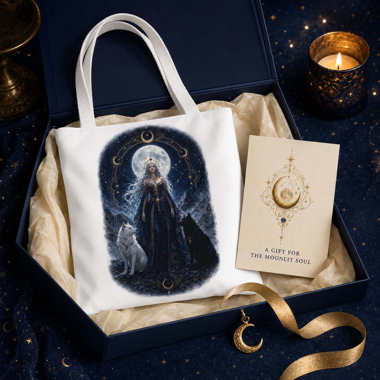 Mystic Moon Tote Bag - Moon Goddess & Wolf AOP Tote