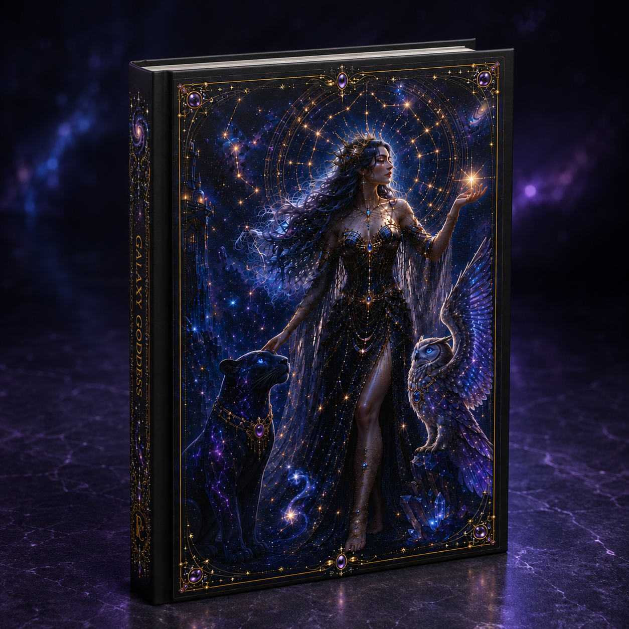 Galaxy Goddess Hardcover Journal — Starry Night Fantasy Notebook