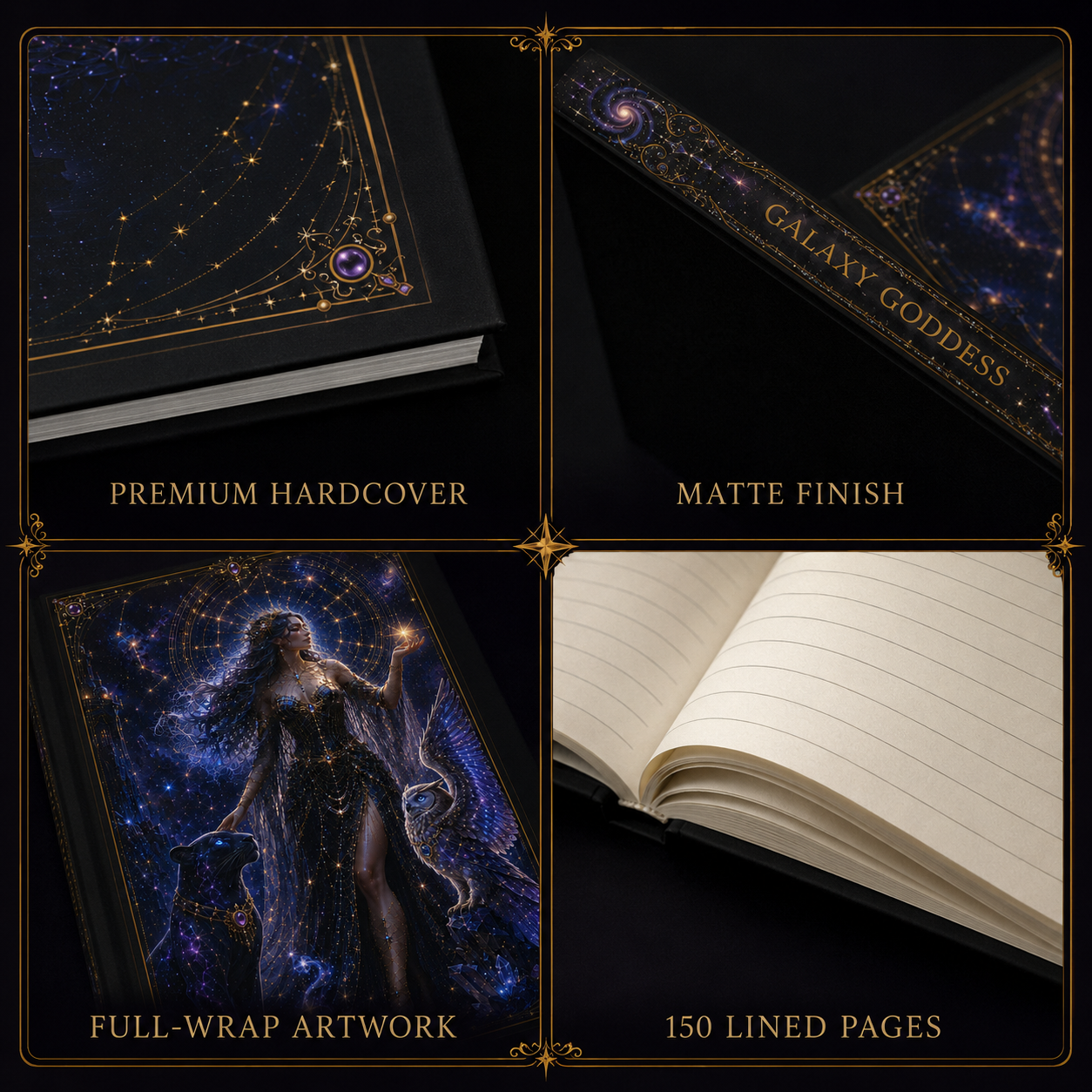 Galaxy Goddess Hardcover Journal — Starry Night Fantasy Notebook