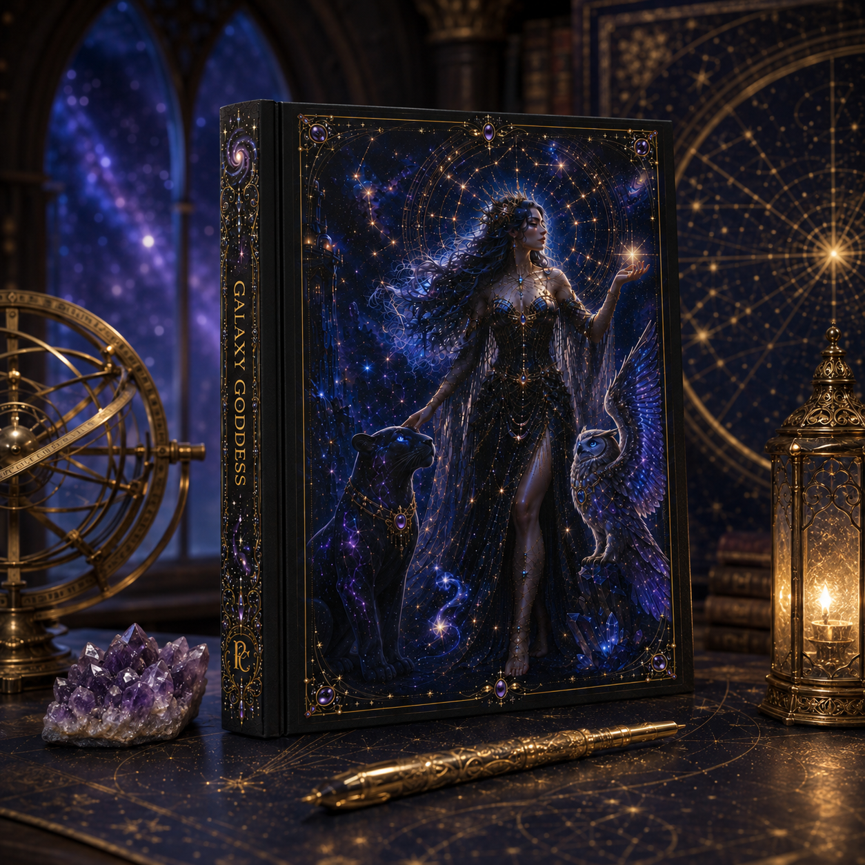 Galaxy Goddess Hardcover Journal — Starry Night Fantasy Notebook