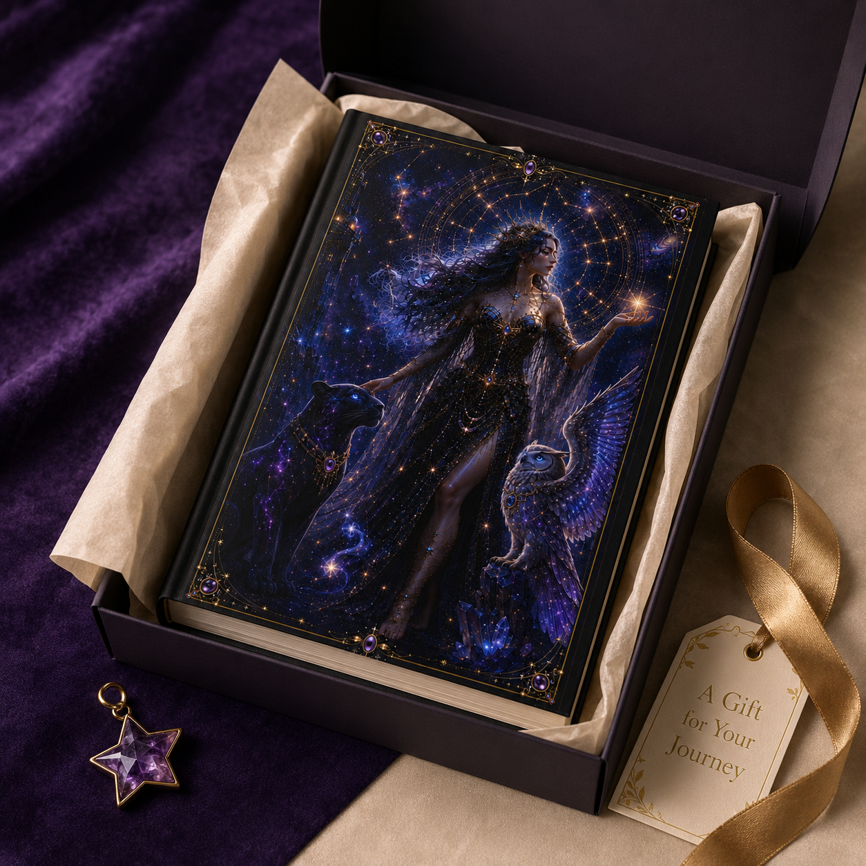Galaxy Goddess Hardcover Journal — Starry Night Fantasy Notebook