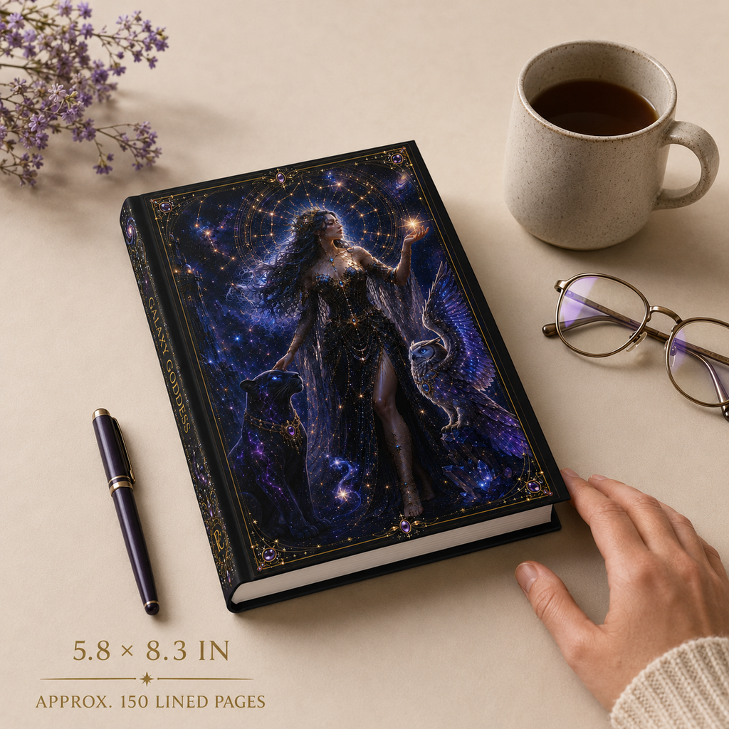 Galaxy Goddess Hardcover Journal — Starry Night Fantasy Notebook