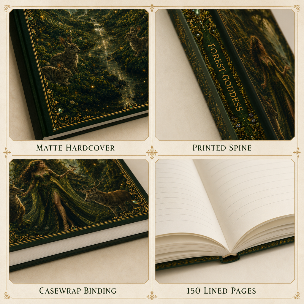Forest Goddess Hardcover Journal — Enchanted Woodland Art Notebook