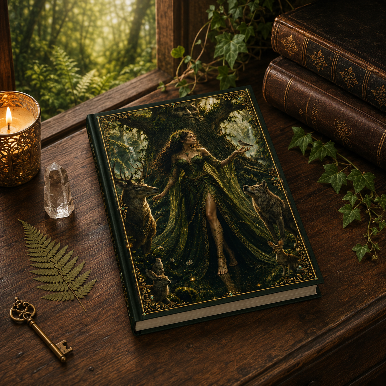 Forest Goddess Hardcover Journal — Enchanted Woodland Art Notebook
