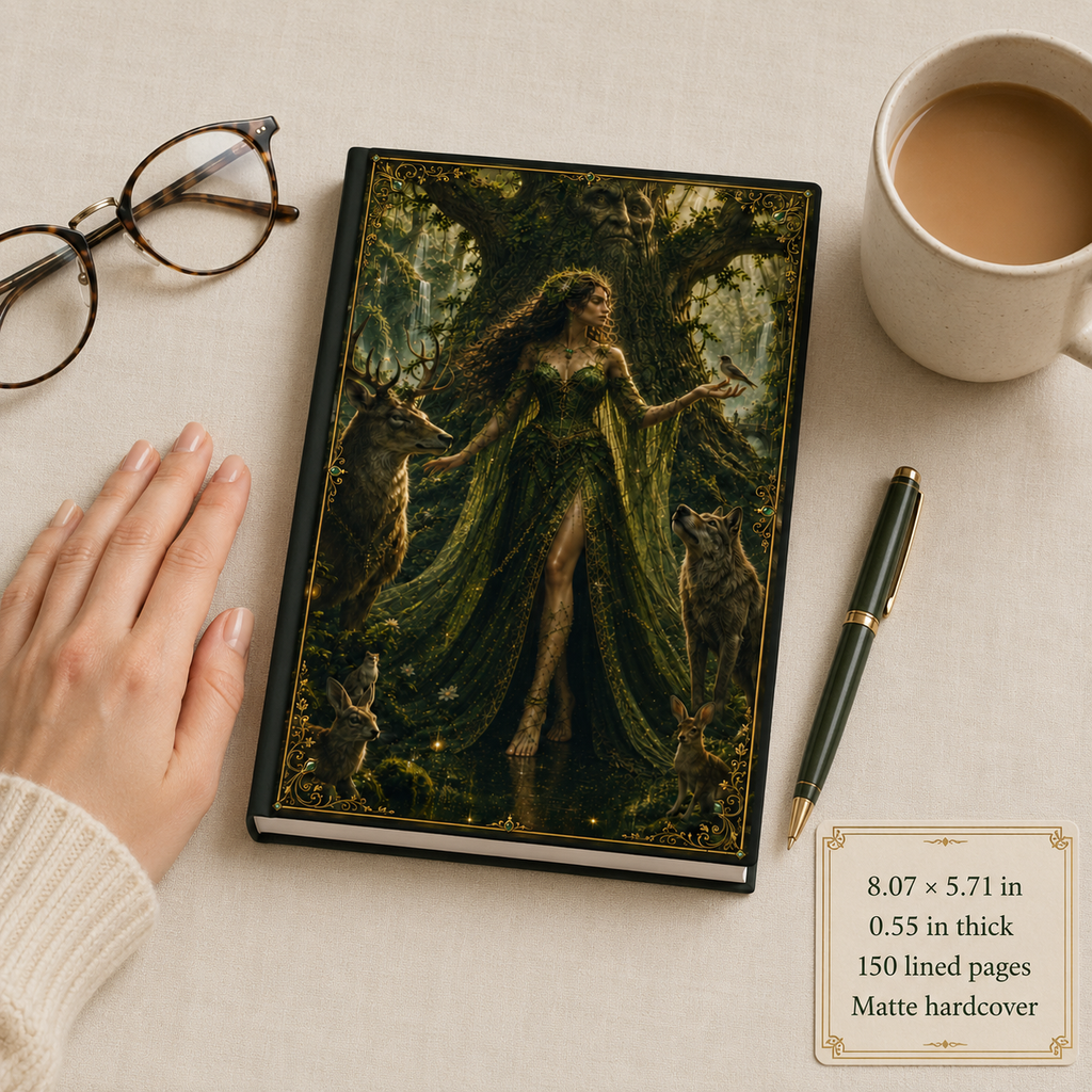Forest Goddess Hardcover Journal — Enchanted Woodland Art Notebook