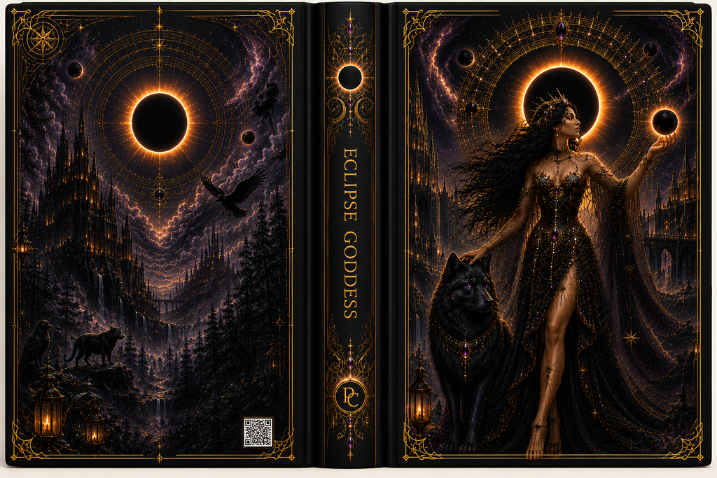Eclipse Goddess Hardcover Journal — Dark Fantasy Witch & Wolf Art Notebook