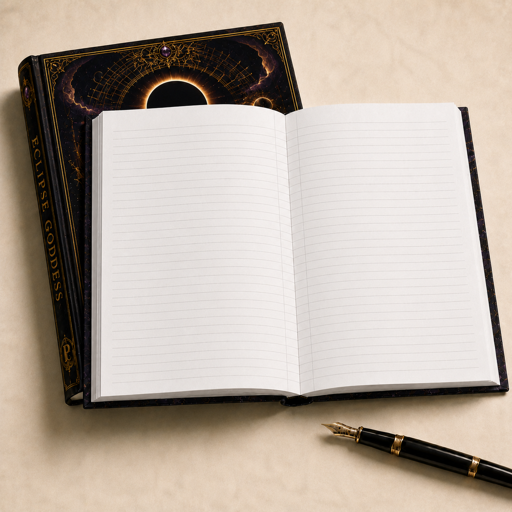 Eclipse Goddess Hardcover Journal — Dark Fantasy Witch & Wolf Art Notebook