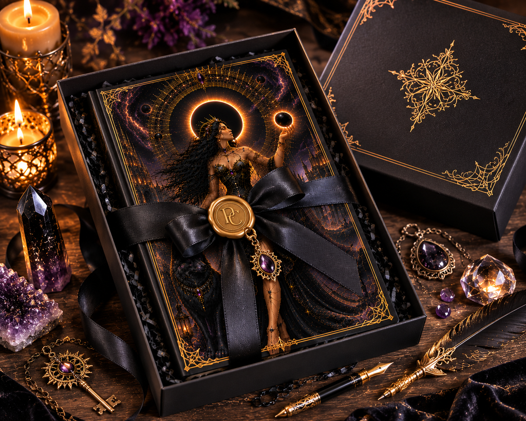 Eclipse Goddess Hardcover Journal — Dark Fantasy Witch & Wolf Art Notebook