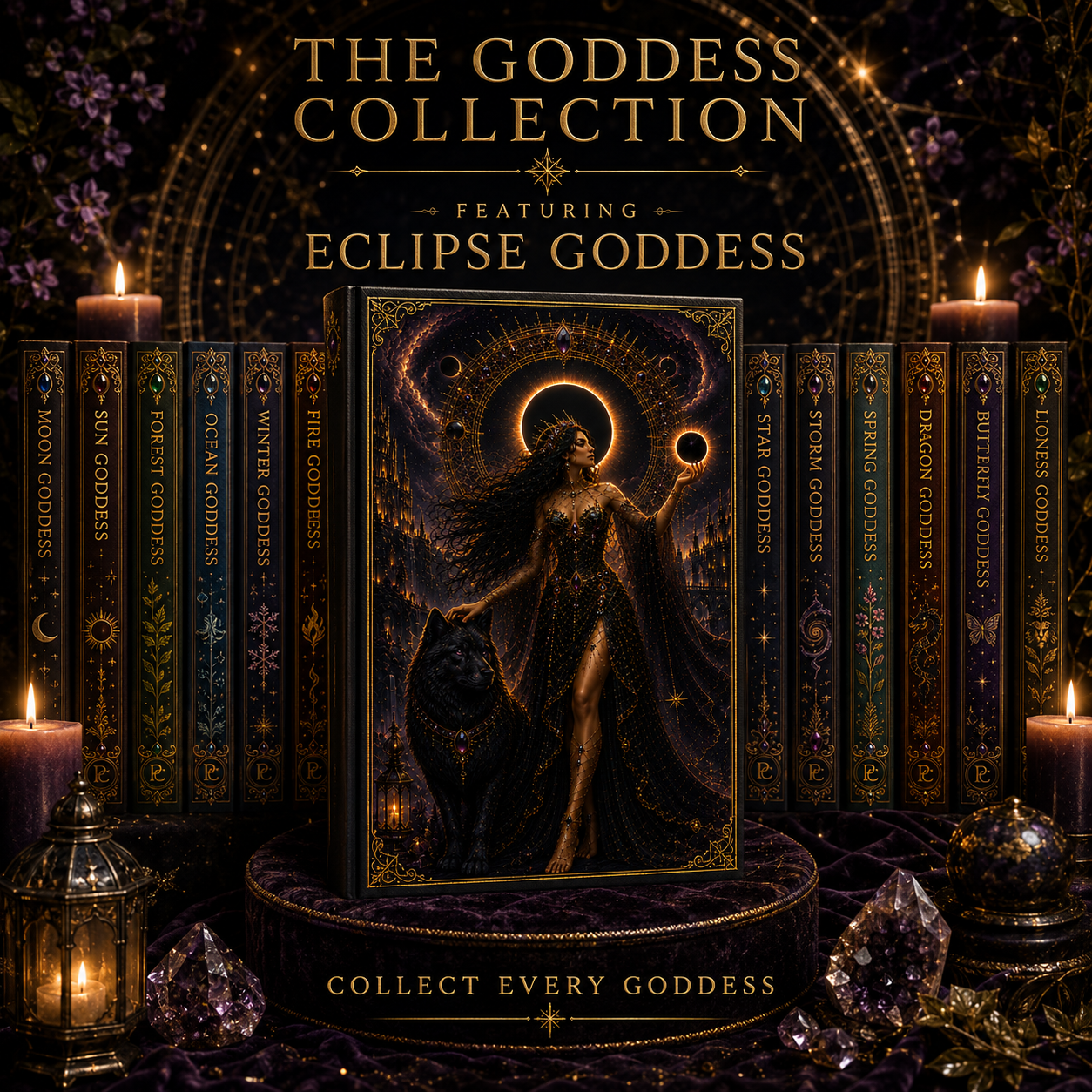 Eclipse Goddess Hardcover Journal — Dark Fantasy Witch & Wolf Art Notebook