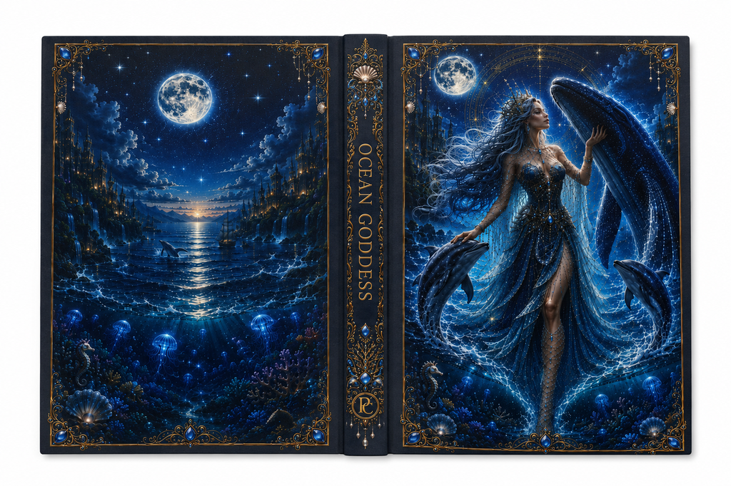 Moonlit Ocean Goddess Hardcover Journal — Fantasy Mermaid Notebook