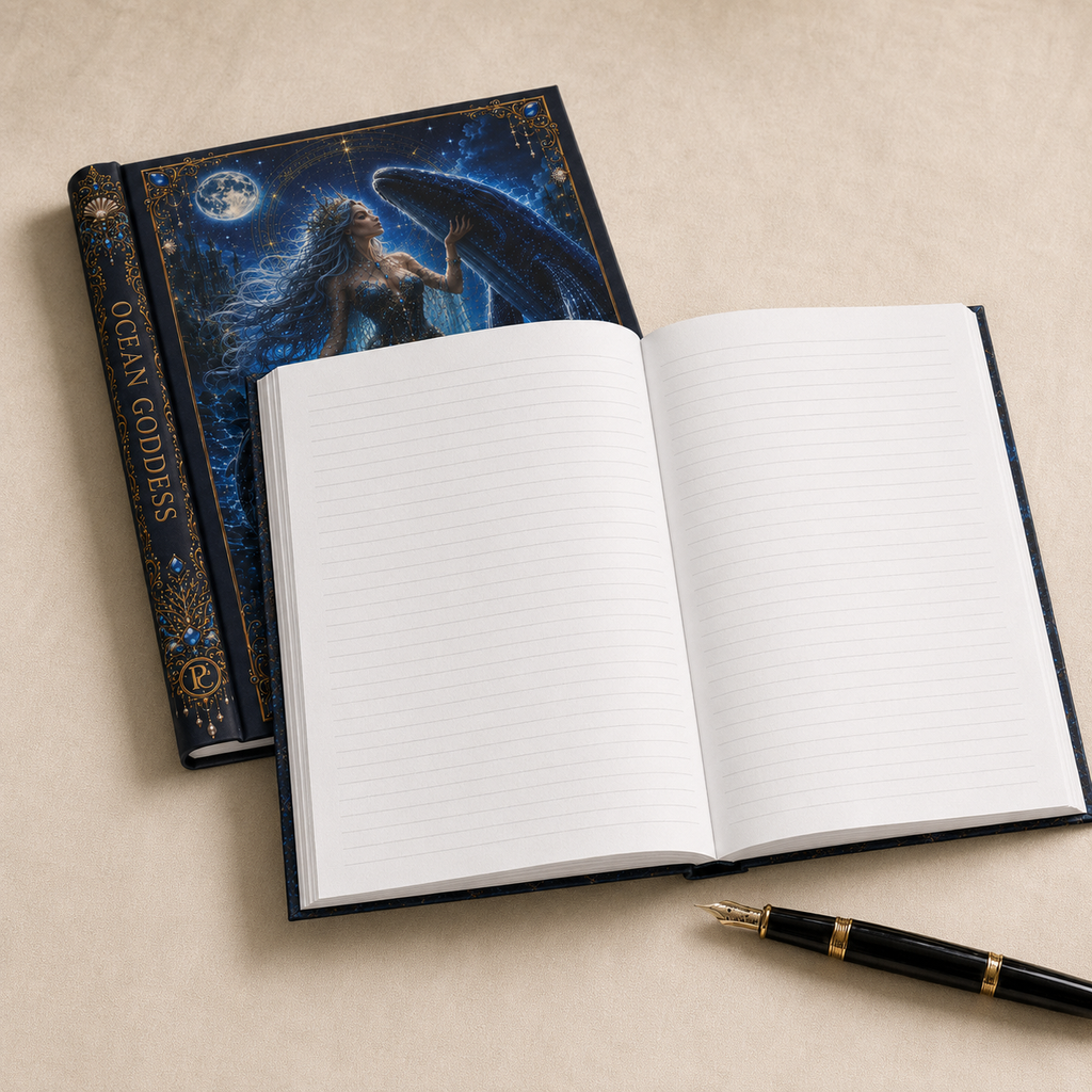 Moonlit Ocean Goddess Hardcover Journal — Fantasy Mermaid Notebook